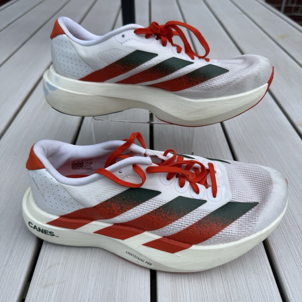 👟 Adidas Adizero Evo SL Miami Hurricanes Mens Size 5 Canes Running Shoes JQ2148